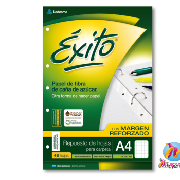 REPUESTO EXITO MARGEN REFORZADO A4 - 48hjs. CUADRICULADO/RAYADO